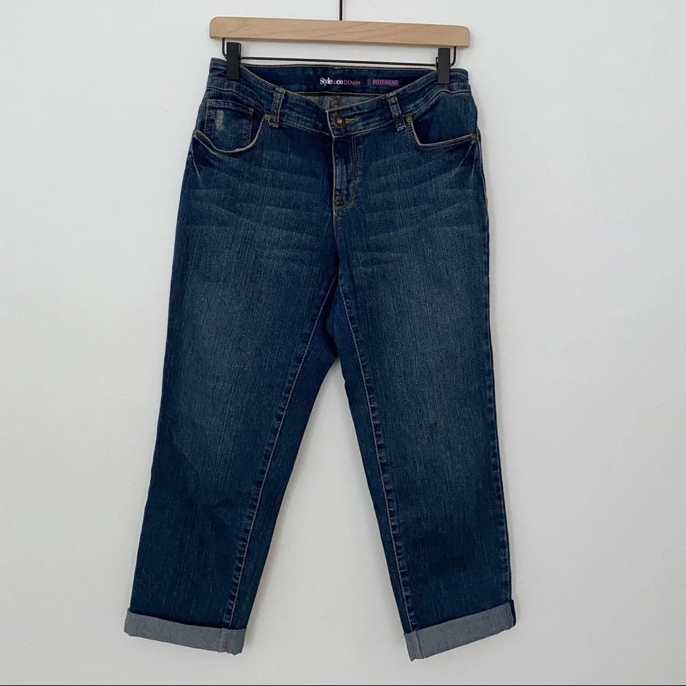 Style & Co. Cuffed Boyfriend Cropped Jeans - 8 Petite